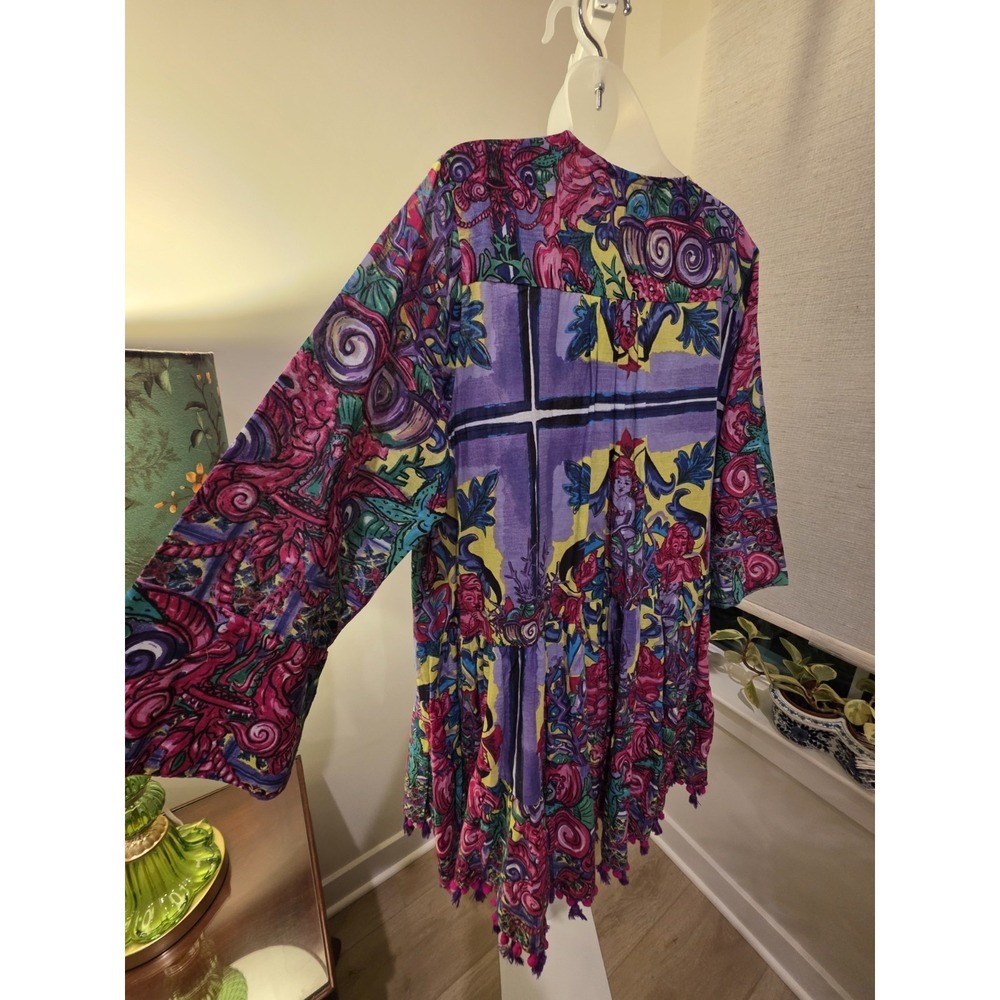 ANTICA SARTORIA NWT PURPLE PINK & YELLOW CHERUB PRINT SHORT DRESS OS Resort - Picture 15 of 16
